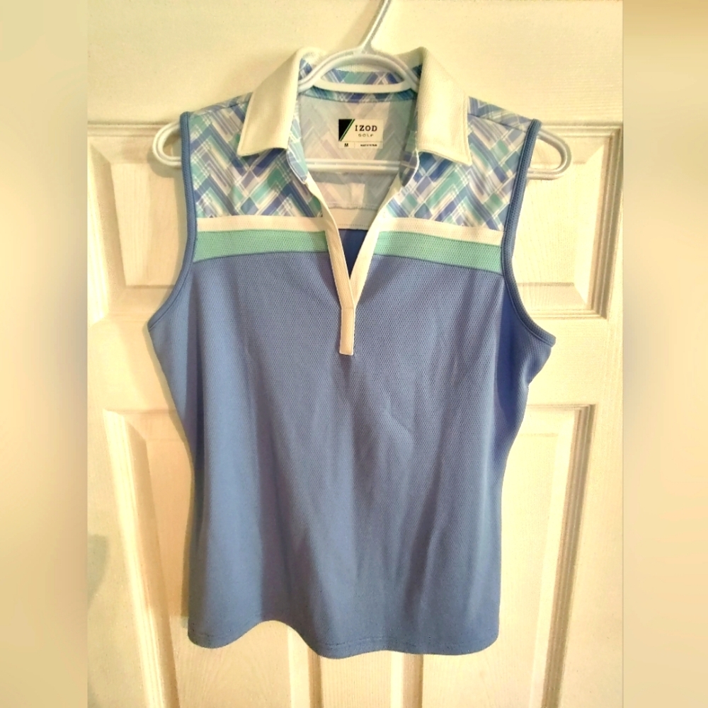 Izod Blue Sleeveless Fitted Tank Top with Polo Collar